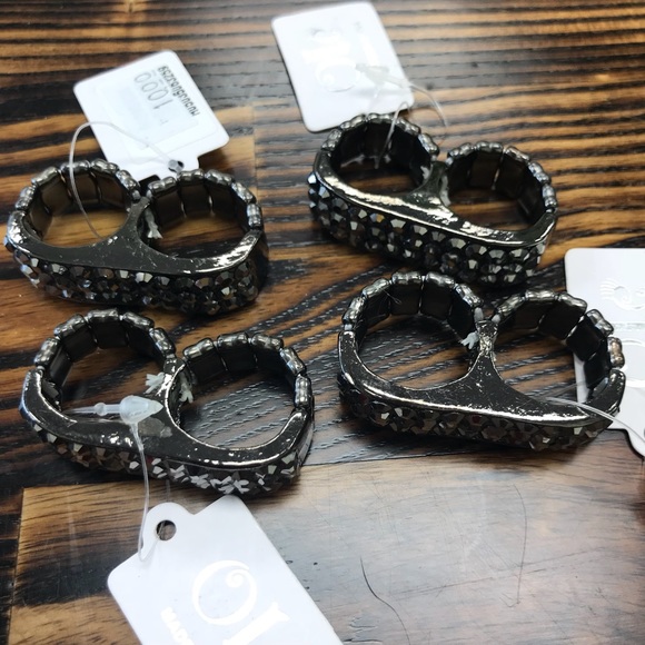 [NWT] Hematite-Tone Fashion Stretch Double Ring - Picture 5 of 5